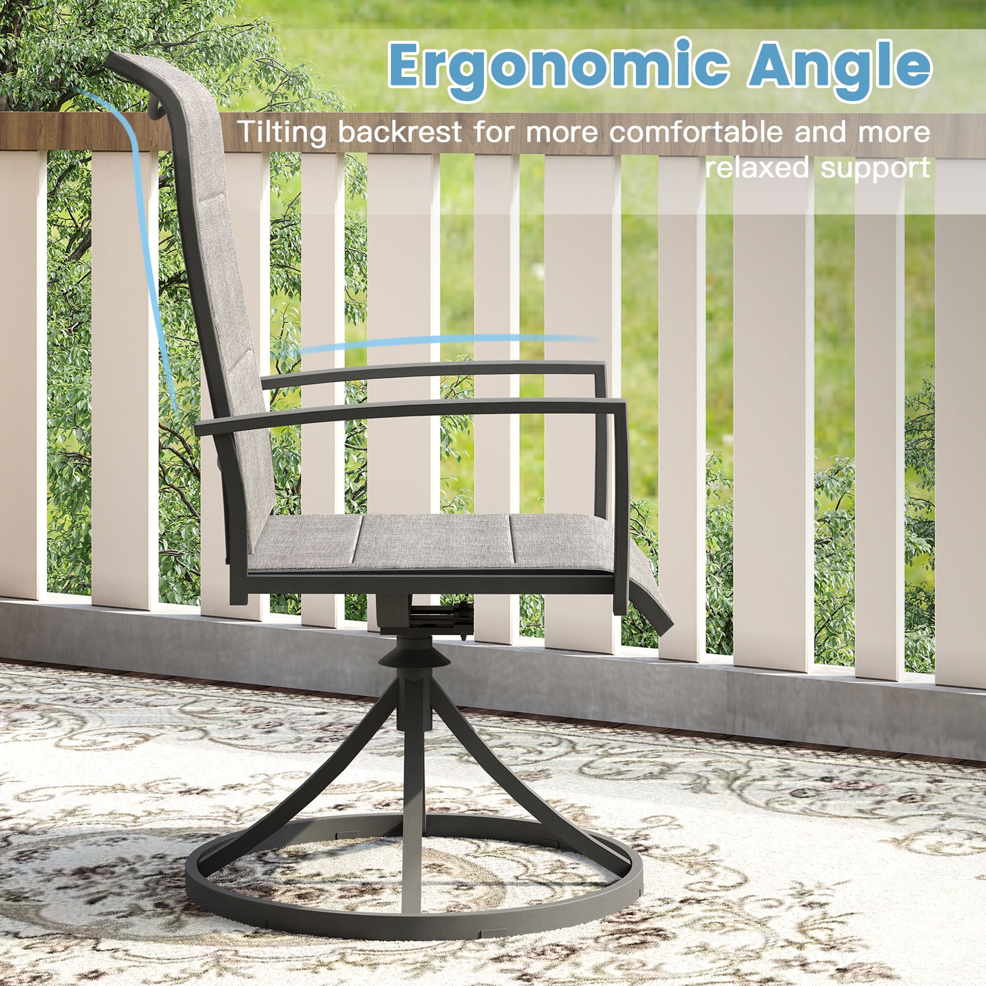 Vicllax Outdoor Dining Chair Patio Swivel Chairs Padded Textilene Fabric Metal Frame Set of 6 Gray