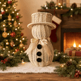 thumbnail image 4 of Woven Rattan Snowman Christmas Decor, Wicker Snowman with Hat & Satin Bow, Xmas Tabletop Ornaments for Mantel Fireplace Tiered Tray, White, 11 in, 4 of 10