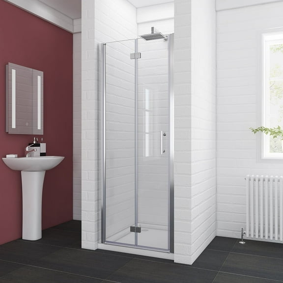 Sunny Shower Frameless Bi-Fold Pivot Swing Shower Door Enclosure 30'' W x 72'' H in Chrome Finish