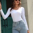 thumbnail image 3 of SWSMCLT Women's Long Sleeve Tshirt Fall Shirt Lightweight Blouse Slim Fit Home Ribbed Scoop Neck Spring Thin Comfy White Large, 3 of 5