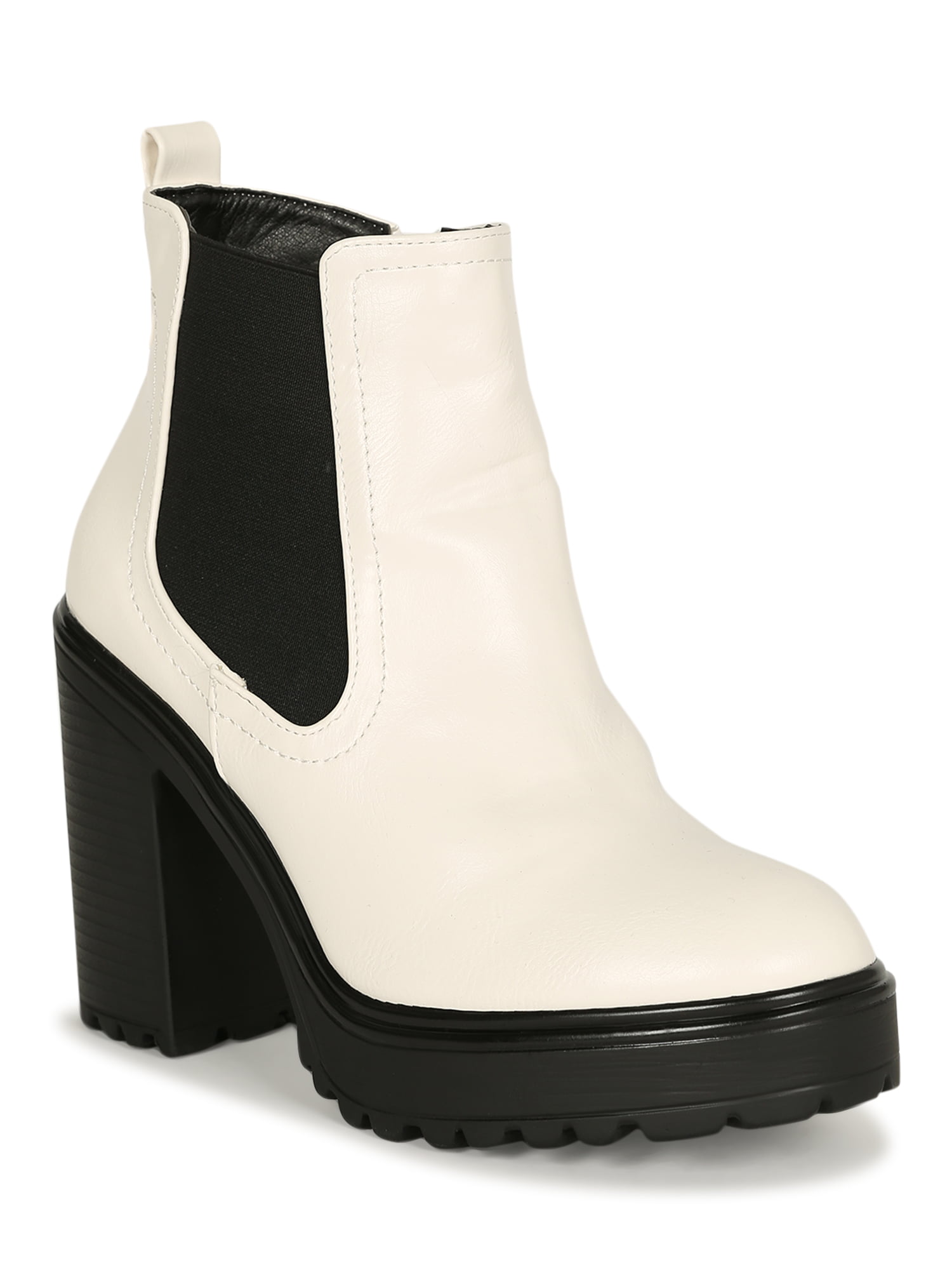 Women's Leatherette Round Stacked Chunky Ankle Bootie 20598