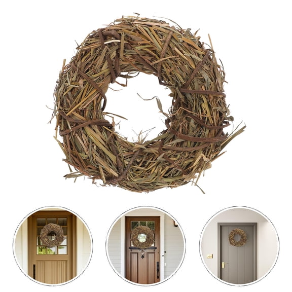 LOLIPPYY Handmade Natural Straw Grass Wreath for Front Door, Rustic Farmhouse Home Decor, Perfect Hanging Wall Decoration