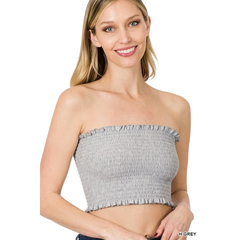 TheLovely Women & Plus Strapless Ruched Smocked Tube Bandeau Bra Top 