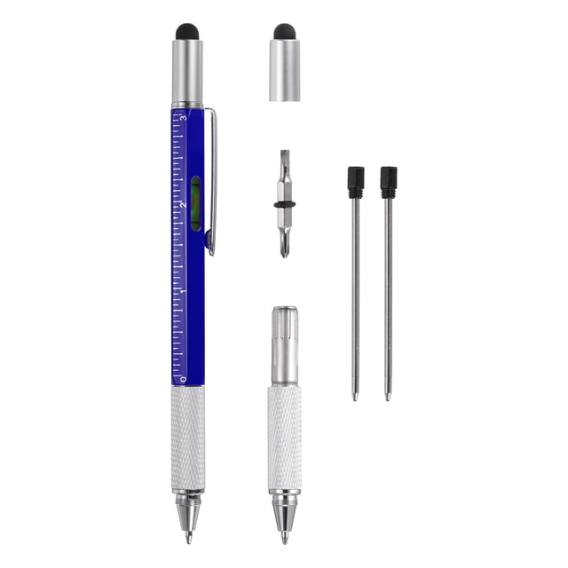 Unique Bargains 6 in 1 Metal Multitool Tech Tool Pen Gifts for Men with Ballpoint Pen, Ruler, Screwdriver, Stylus, Refills, Blue