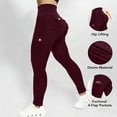 thumbnail image 4 of BVnarty Women's High Waist Tummy Control Cargo Leggings with Buttoned Pockets, Skinny Fit Athletic Trousers for Gym Workout Wine XXL, 4 of 9