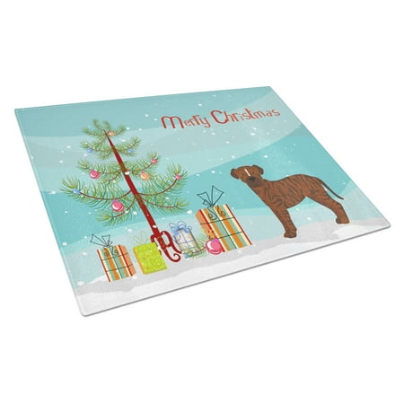 

Caroline s Treasures CK3809LCB Bullboxer Christmas Tree Glass Cutting Board Large 12H x 16W multicolor