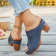 thumbnail image 6 of Women's Peep Toe Block Heel Mules Casual Summer Slide Sandals Solid Color Faux Leather Slip On Heeled Sandals with Embossed Pattern for Daily Walking Dressy Outdoor Use, 6 of 10
