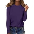 thumbnail image 1 of Duoif Hauts pour Femmes Col Rond Manches Longues Couleur Unie T-Shirt Décontracté T-Shirts pour Femmes Violet TG, 1 of 5
