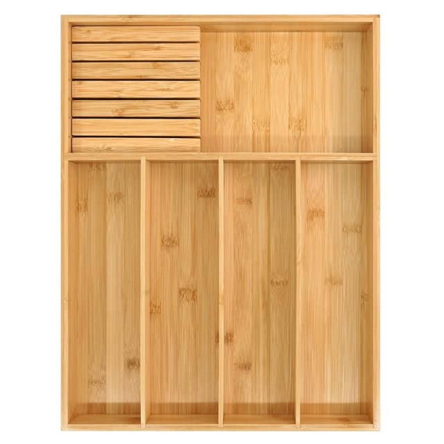 Organizador de cubiertos, soporte para utensilios para cajón, bandeja de cubiertos con divisor para cocina, almacenamiento de cubiertos y bloque de cuchillos extraíble