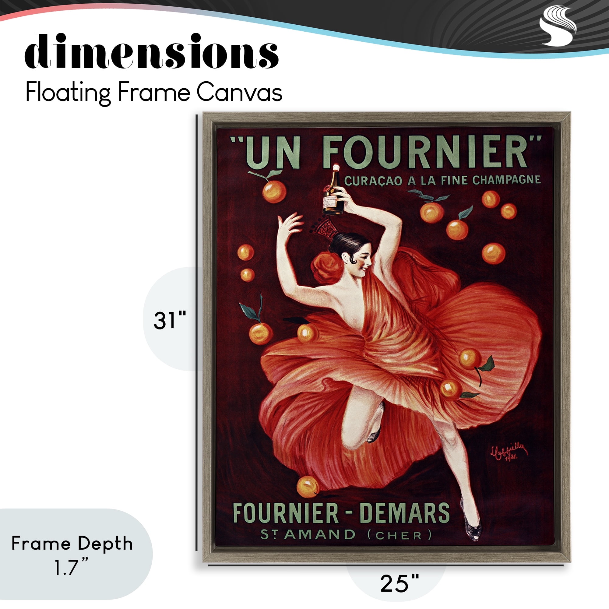 Stupell Industries Vintage Champagne Dancer in Red Brown Framed Floater Canvas Wall Art, design by Leonetto Cappiello