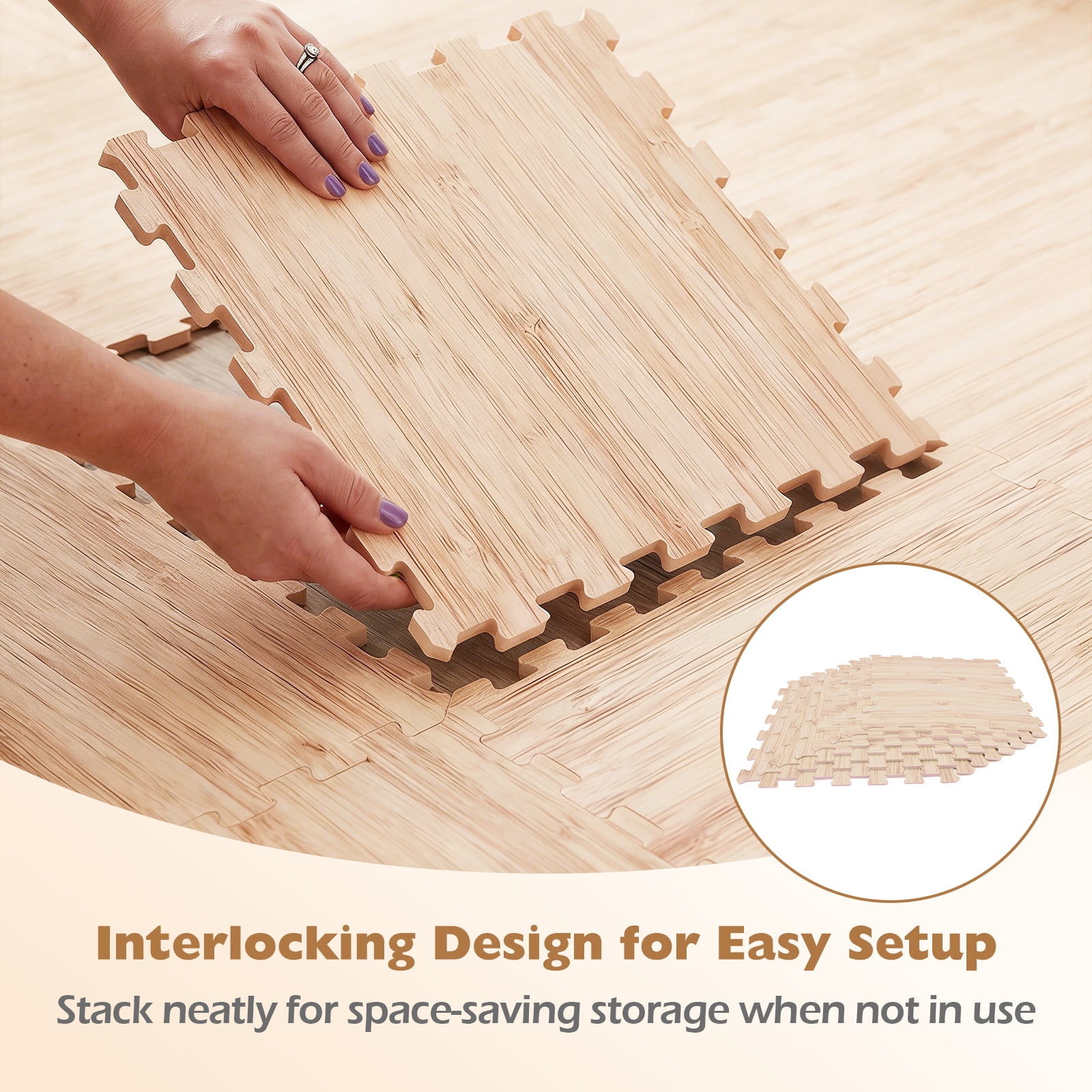 Patiojoy Interlocking Floor Tiles Wood Grain Printed EVA Foam Puzzle Tiles with Waterproof Surface