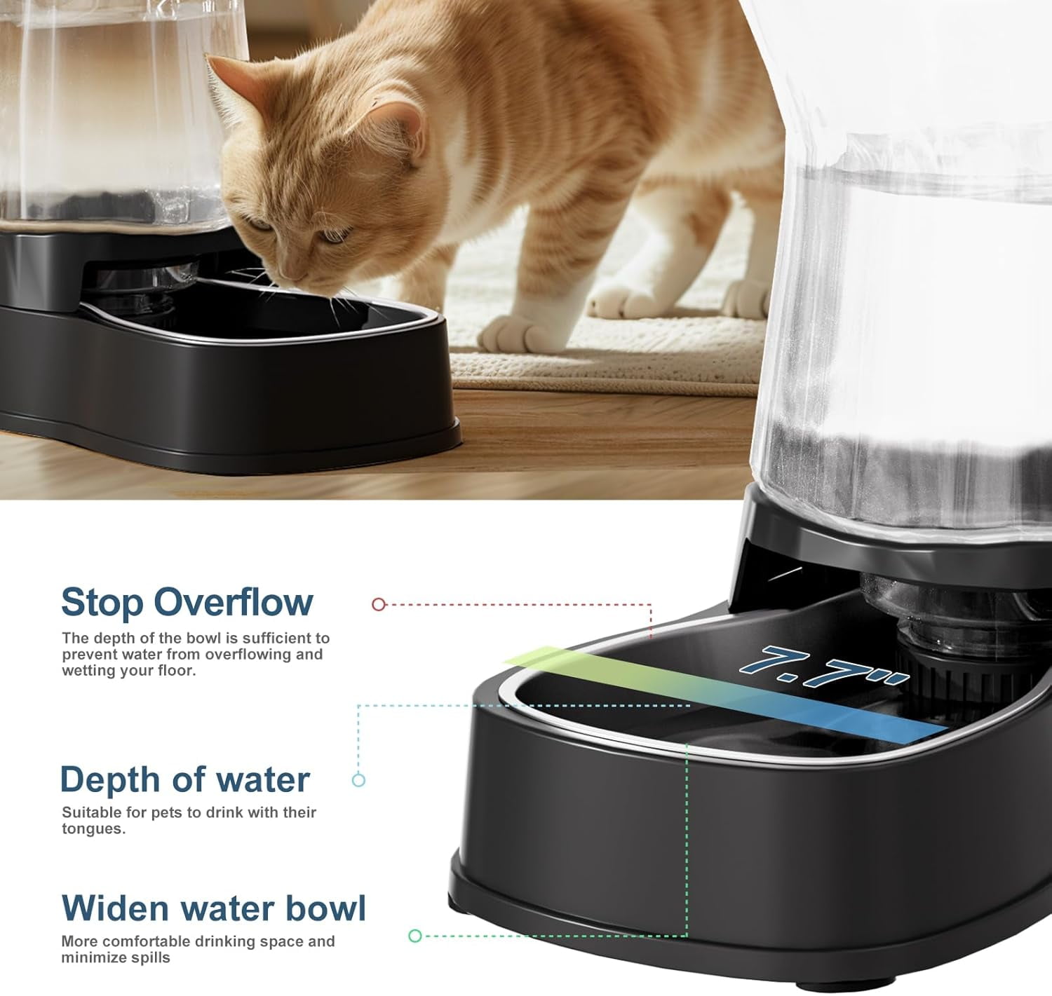 Nomipaw Cat Dog Feeder and Waterer - Automatic Gravity Feeding - Two-in-One - 1.6 Gallon Each Feeder - Dark Blue