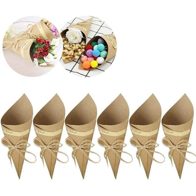 Cono de confeti de papel Kraft retro, paquete de caja de regalo de 50 piezas Caja de papel Favores de fiesta de boda Caja de dulces con cordel de yute para cumpleaños de boda Marrón esquí esquí Gafas de esquí