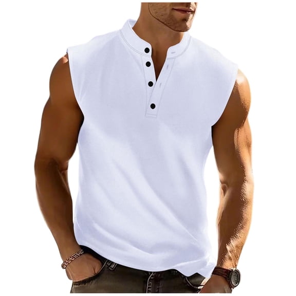 zbxnLI Sleeveless Tank Top for Men Summer Button up Shirt Lightweight Breathable Sport Casual Loose Clothing