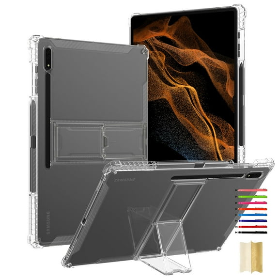 TECH CIRCLE Clear Case for Samsung Galaxy Tab S8 Ultra 14.6" Inch 2022 with S Pen Holder, Thin Slim Lightweight Kickstand Shockproof Protective Transparent Back Cover for Galaxy Tab S8 Ultra X900 X906