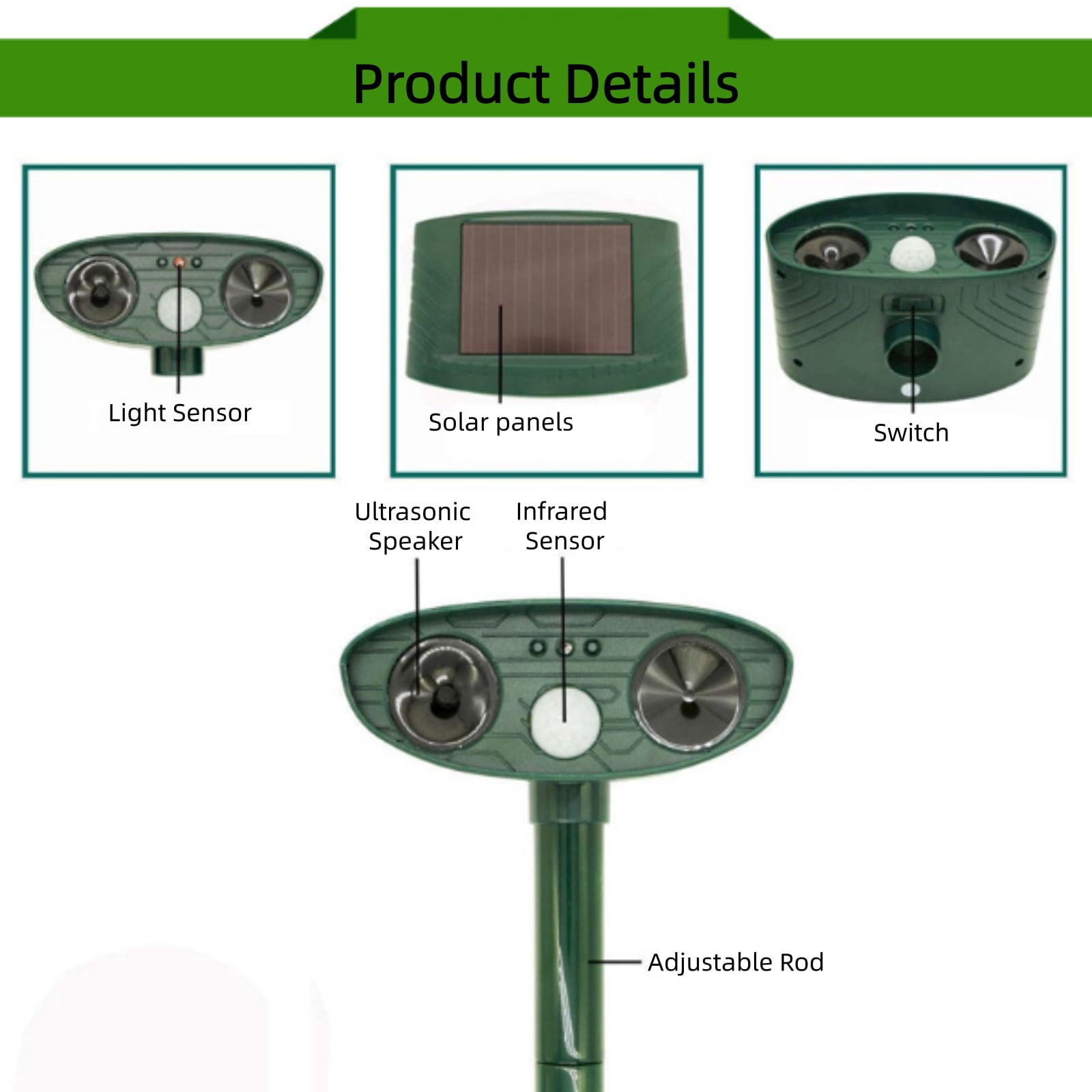 JahyElec Solar Animal Repellent,2 Pack Ultrasonic Animal Repeller Outdoor Waterproof with Motion Sensor Effective Against Squirrel Deer Raccoon Skunk Coyote Deterrent for Yard Garden Protection