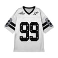 thumbnail image 4 of Trendfront Womens Number 99 Graphic Football V Neck Short Sleeve Oversized Fit Stripe Game Day Football Fan Match Day Athletic Sports Top, 4 of 4