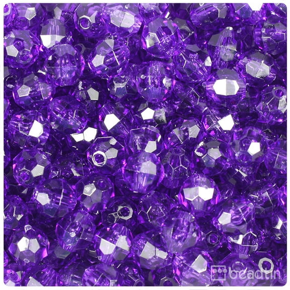 BeadTin Amethyst Transparent 12mm Faceted Round Plastic Beads (180pcs)
