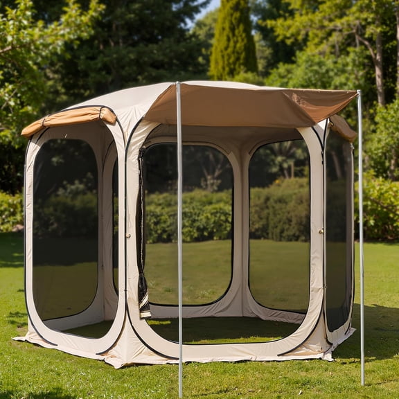 EAST OAK 10-Person 12' x 12' Instant Screen House, Weatherproof Outdoor Family Camping Tent with Sunshades and Carry Bag, Beige