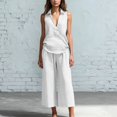 thumbnail image 4 of Lumtrix Womens Lounge Cotton Linen Two Piece Outfits Spring Summer Oversized Sleeveless Tops And Wide Leg Capris Suits Sets White XL, 4 of 5