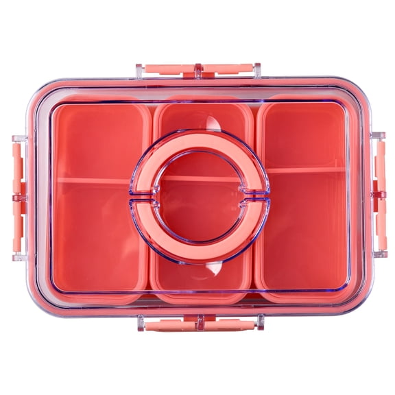 Cook with Color 3-Compartment Snack Box with Ice pack, Locking Lid and Handle, Dishwasher Safe, Pink
