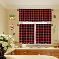 thumbnail image 3 of Buffalo Check Tiers and Valances Set Black and Red Farmhouse Kitchen Window Curtain Rod Pocket Window Treatment Decor Curtain, 3 of 6
