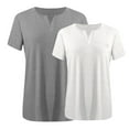 thumbnail image 3 of T-Shirt for Women Plus Size Clearance 2PC V-neck Short Sleeve Solid Color Oversized T-shirt White 3XL, 3 of 3