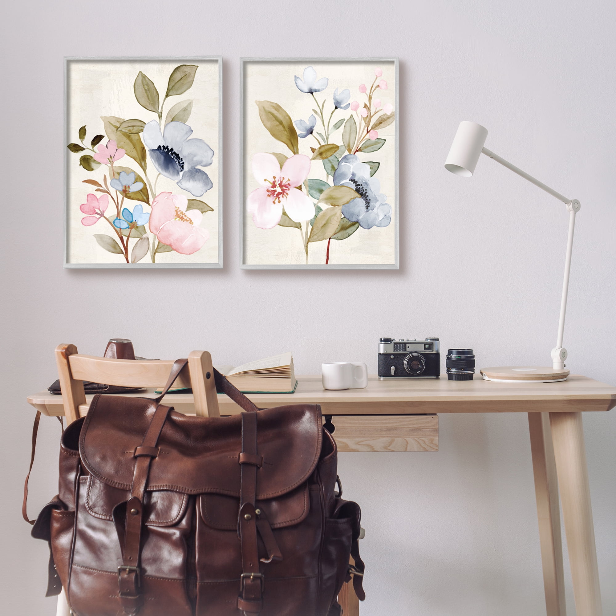 Stupell Industries Soft Pastel Florals Botanical & Floral Painting Gray Framed Art Print Wall Art, 16 x 20