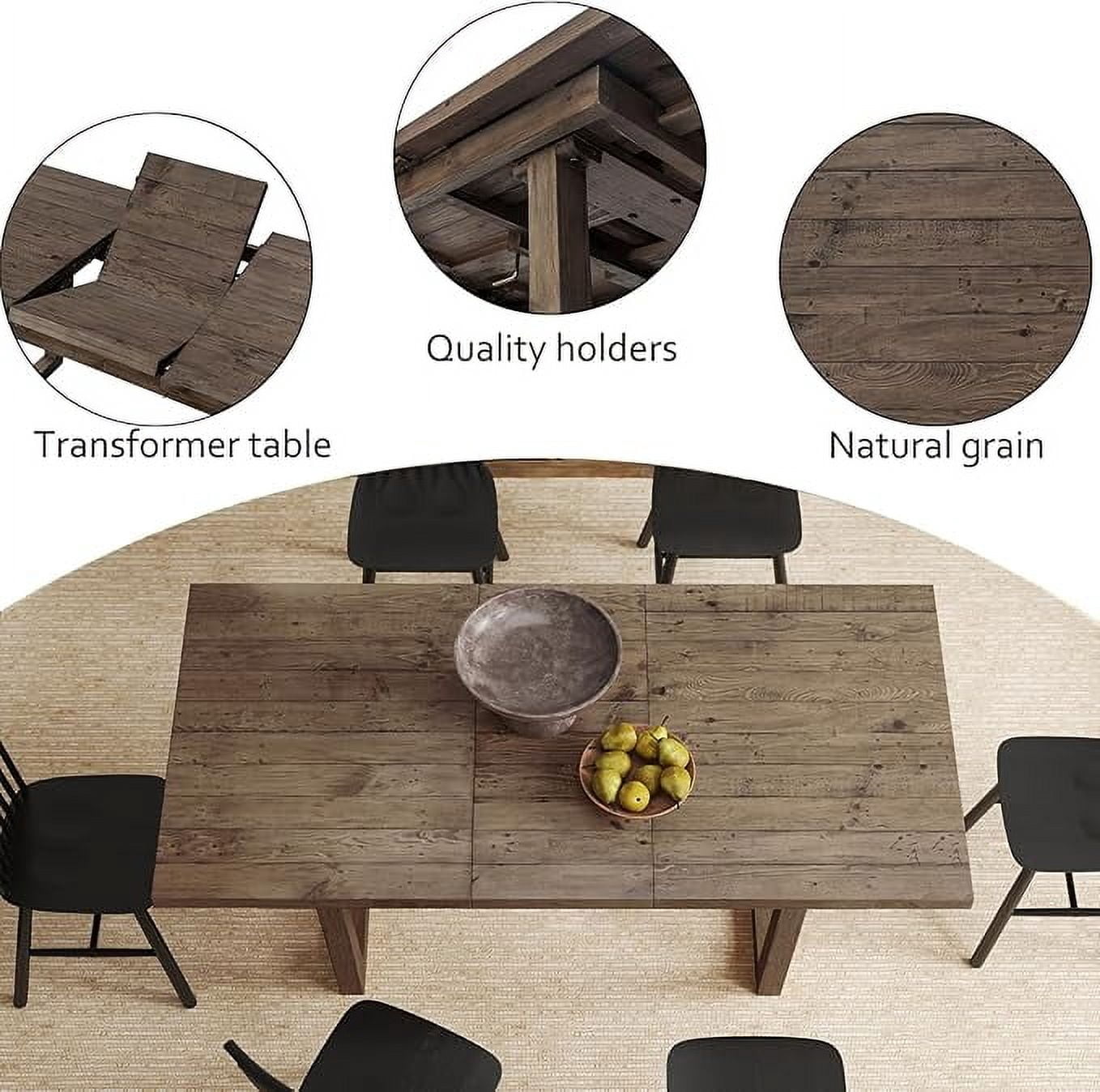 Guyou 55"-71" Extendable Dining Table, Farmhouse Rectangular Kitchen Table for 6-8 People, Solid Wood Rustic Dinner Table for Kitchen Dining Room, Natural