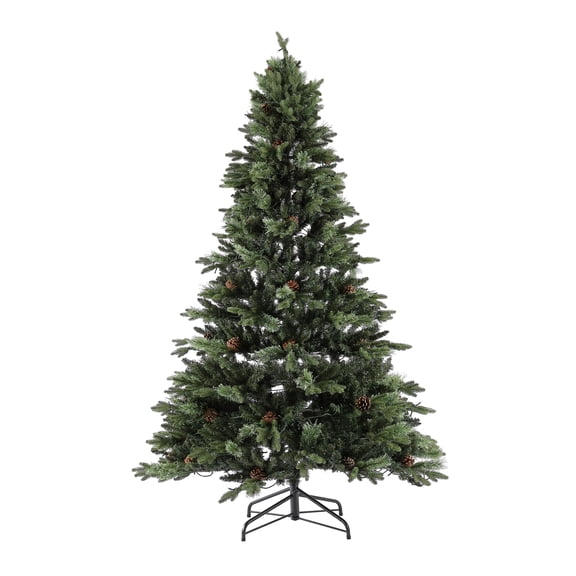 SAFAVIEH 7.5 F Pre-Lit Fully Decorated Artificial Christmas Tree With Pine Cones, Green
