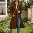 thumbnail image 2 of XPMWRP Women's Solid Color Long Fleece Quilted Hoodies Loose Fit Oversized Zip Up Coat with Double Pocket Casual Warm Winter Jackets Brown XXL, 2 of 4