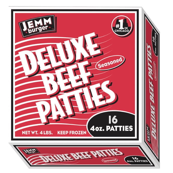 JemmBurger Deluxe Seasoned Beef Patties, Frozen, 16 Count, 4 oz Patties (4 lbs Total)