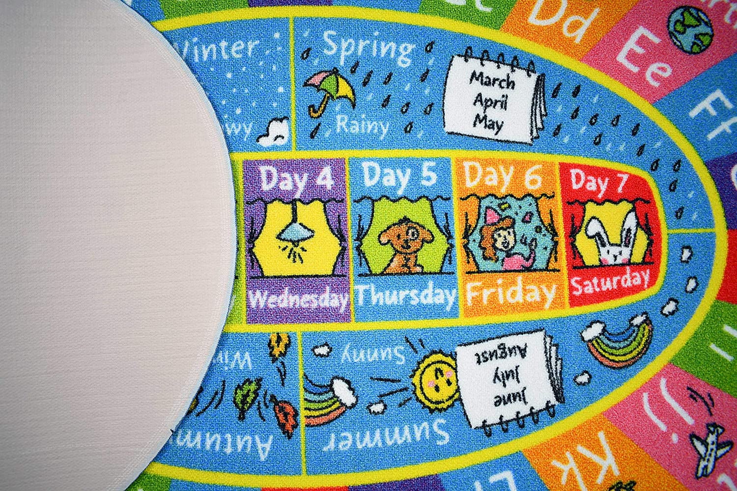 KC Cubs Playtime Collection ABC Alphabet, Seasons, Months and Days of The Week Educational Learning & Game Oval Area Rug Carpet for Kids and Children Bedrooms and Playroom