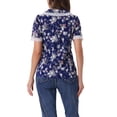 thumbnail image 3 of CAMISA CHIC Floral de Mujer de Manga Corta con Cuello Peter Pan de Encaje, Blusa con Botones, Azul Marino, Talla M, 3 of 6