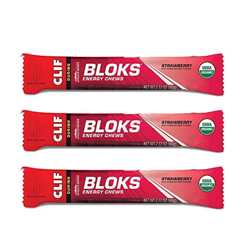 CLIF BLOKS Energy Chews Strawberry NonGMO Plant Based Food Fast Fuel for Cycling and
