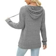 thumbnail image 5 of Knit Hoodie Women Pullover Top Casual Knit Sweatshirt with Pockets Long Sleeve Tops Woman Knitwear Fall Winter Sweater Ribbed Drawstring Hoody Womens Hooded Sweatshirt Gray S, 5 of 6