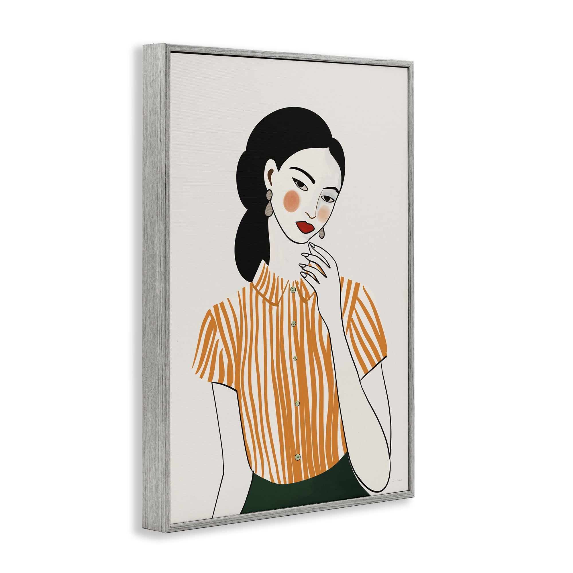 Stupell Industries Woman in Orange Blouse Gray Framed Giclee Art, design by Omar Escalante