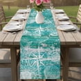 thumbnail image 4 of Summer Coastal Table Runner 70 Inches, Ocean Compass Starfish Shell Conch Blue Green Bed Runner Dresser Scarves Tabletop for Indoor Outdoor Parties/Ceremony/Banquet, 13" x 70", 4 of 9