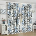 thumbnail image 4 of Flowers Curtains Blue Rose Floral Gray Leaves Natural Plants Modern Aesthetic Bedroom Living Room Bathroom Blackout Rod Pocket Decoration Window Drapes 2 Panels W42xL84in, 4 of 6