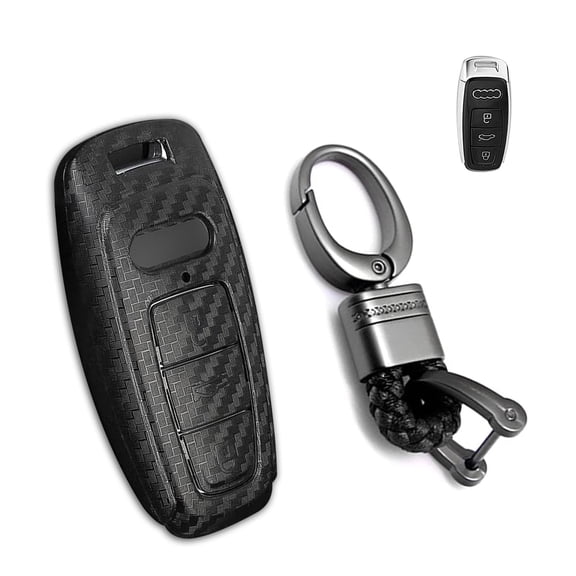 x xotic tech For Audi Key Fob with Keychain Cover Matte Black Carbon Fiber Pattern Hard Shell Case Compatible with Audi A3 A6 A7 A8 Q7 Q8 E-Tron S3 S6 RS6 RS7 S6 S7 SQ7 SQ8 Smart Remote Key Protector