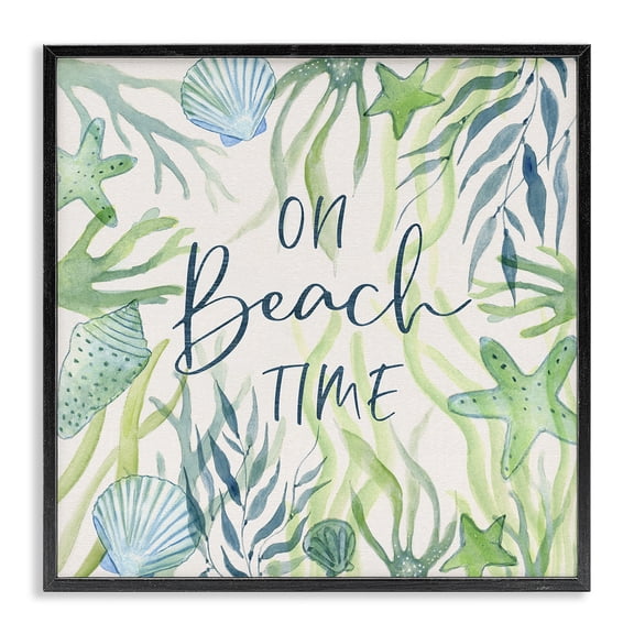 Stupell Industries Rustic Lodge Beach Time Phrase Black Framed Giclee Art, 12 x 12, by Janet Tava