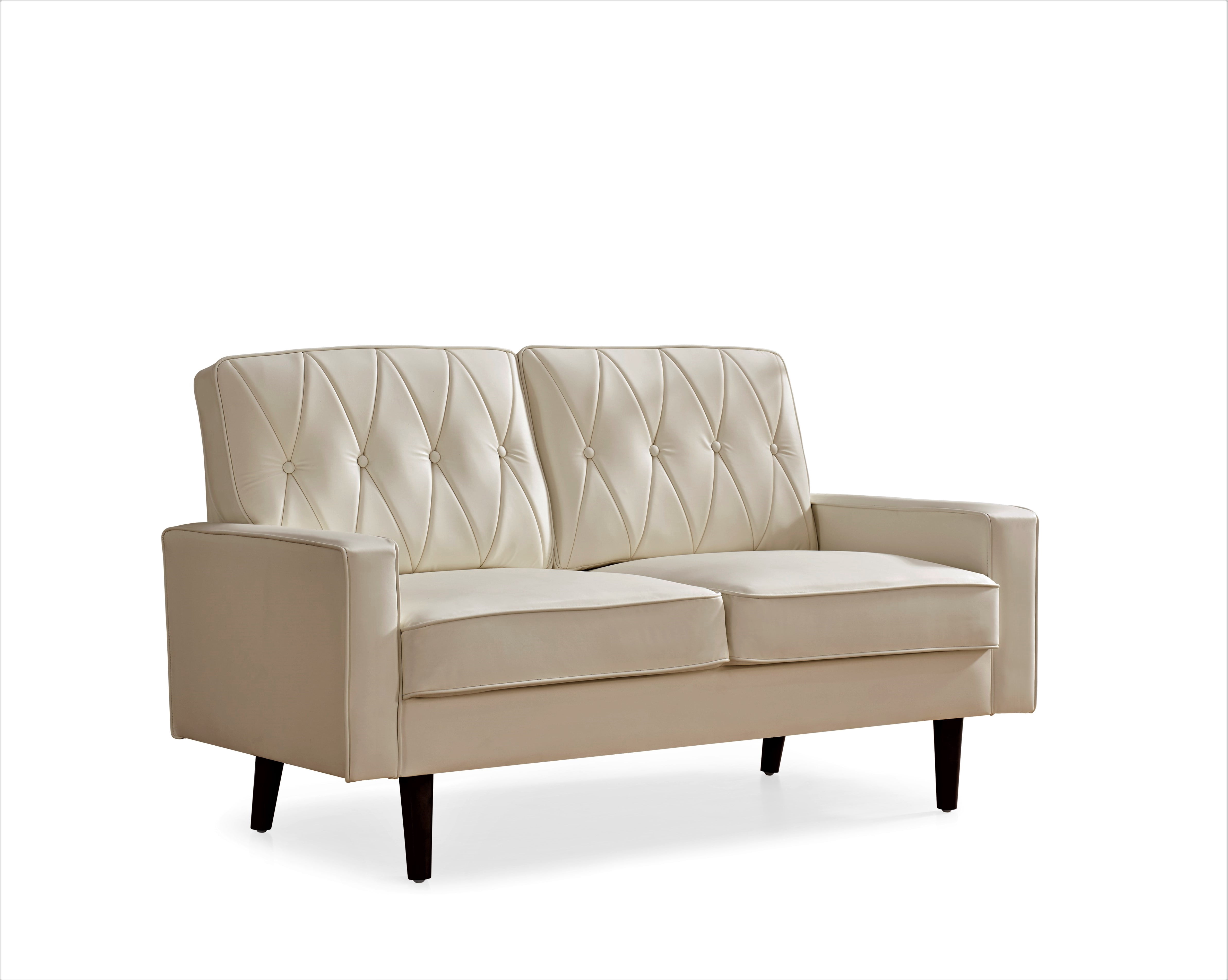 US Pride Furniture Acire 57.5" Faux Leather Cushion Back Loveseat for Living Room, White