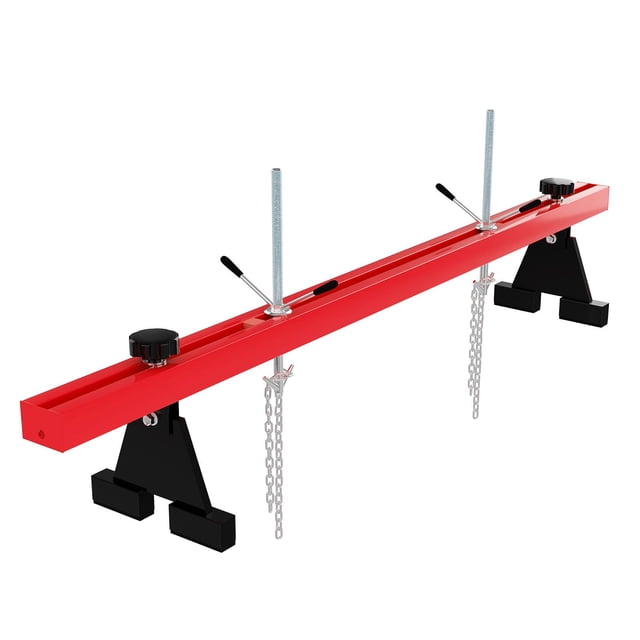 Barre de Support de Moteur Robuste - Support de Vérin de Transmission Réglable avec 2 Crochets Rotatifs, Construction en Acier Double pour Réparation de Voiture et de Camion au Garage