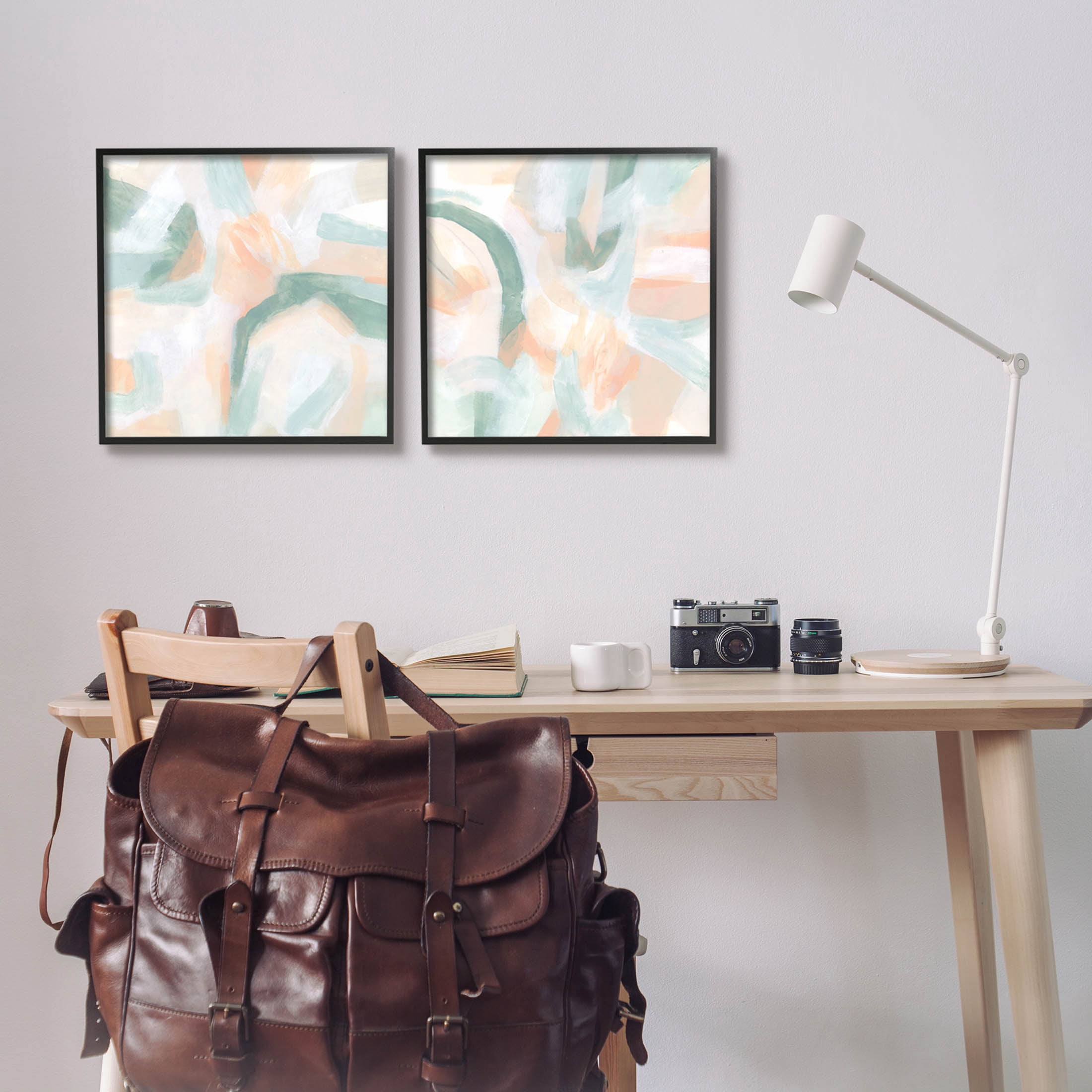 Contemporary Pastel Collage Abstract Abstract Painting Black Framed Art Print Wall Art, Set of 2
