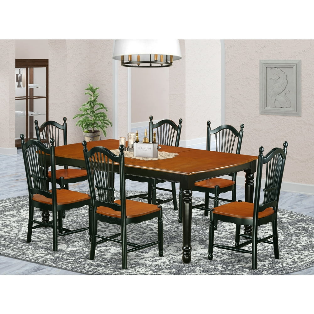 East West Furniture DOVE7BCHW 7Piece table and chair set with one