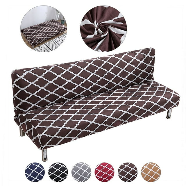 2024 Folding Sofa Bed Cover Solid Color Futon Armless Slipcover Polyester Elastic Fabric All-Inclusive Cover