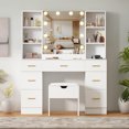 thumbnail image 2 of Vanity Desk with Storage Stool – 56" Makeup Dressing Table with Power Outlet & 10 LED Lights, 7 Drawers & Storage Shelves, 3 Lighting Modes, Adjustable Brightness for Bedroom, Women & Girls, 2 of 8
