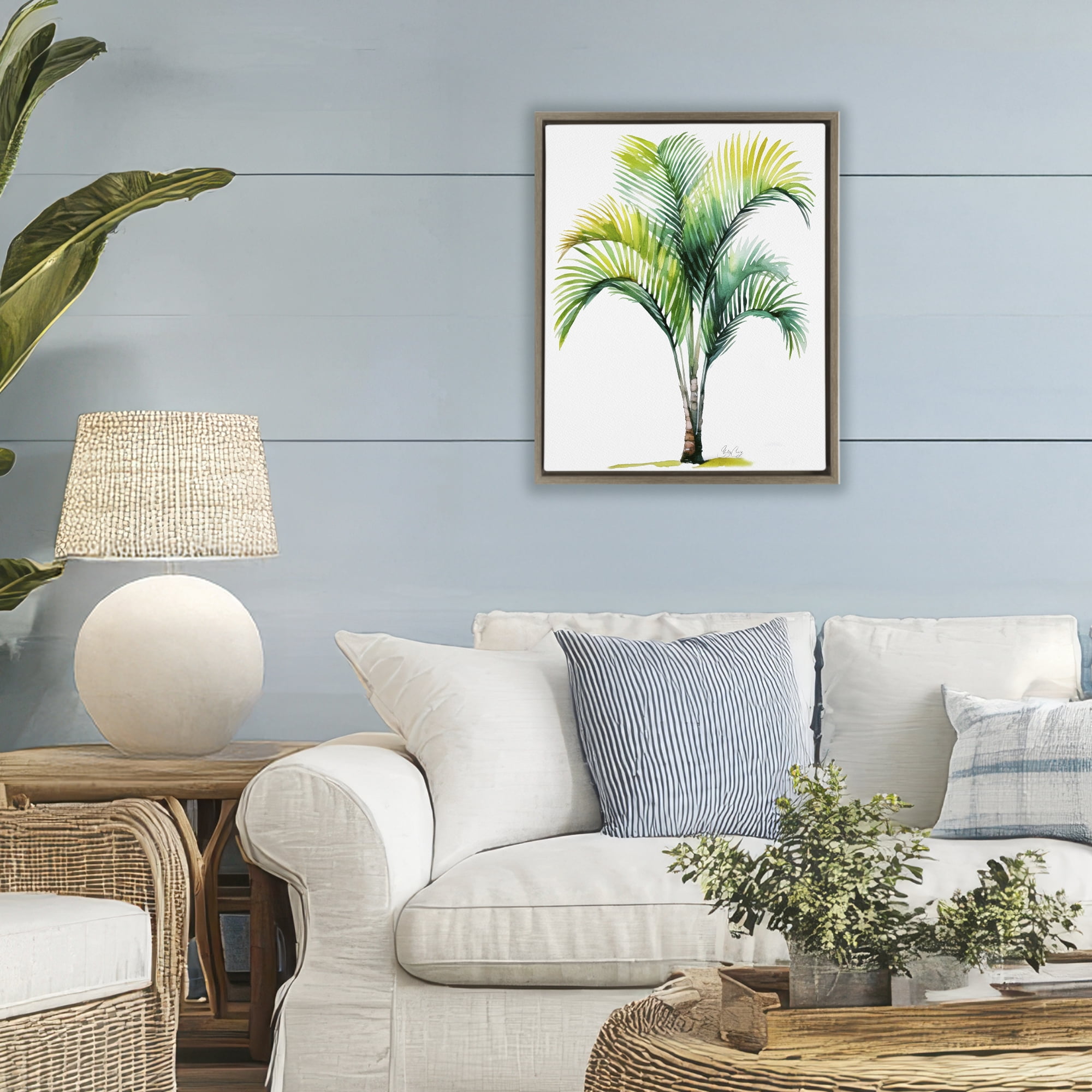 Stupell Industries Coastal Canopy Palm Tree Brown Framed Floater Canvas Wall Art, design by Shelly Craig