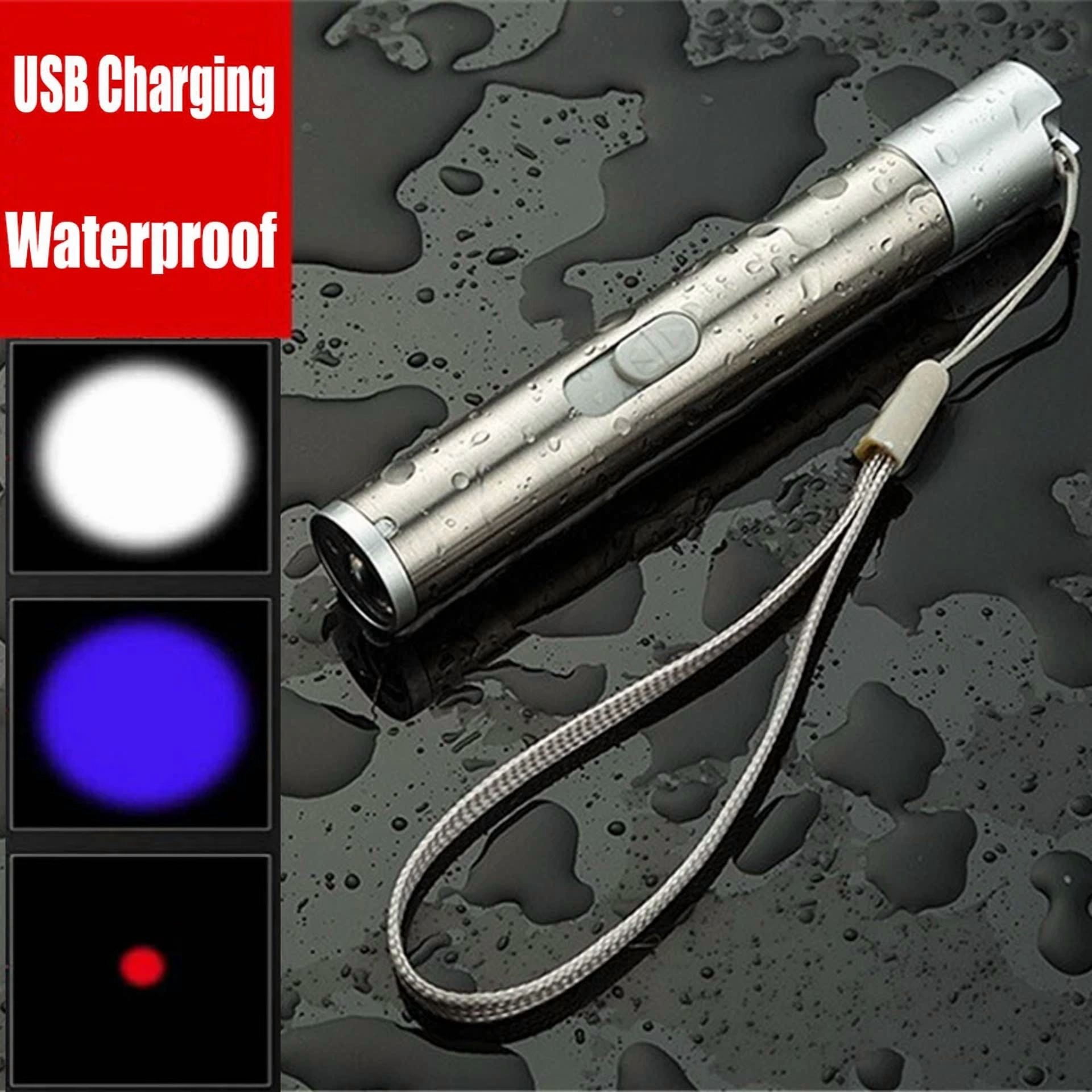 CRESTIN- Usb Rechargeable Red Laser Pointer Pen Single Beam Mini Led Flashlight Uv Light