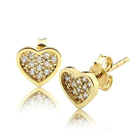 0.24' Fashion - LoveBling 10K Yellow Gold Heart Shape Stud Earrings with 11 CZ (0.27